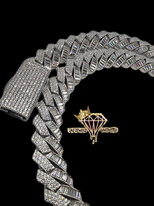 12mm Hybrid Cuban Link Half Baguette/ Half Round (Mossianite)